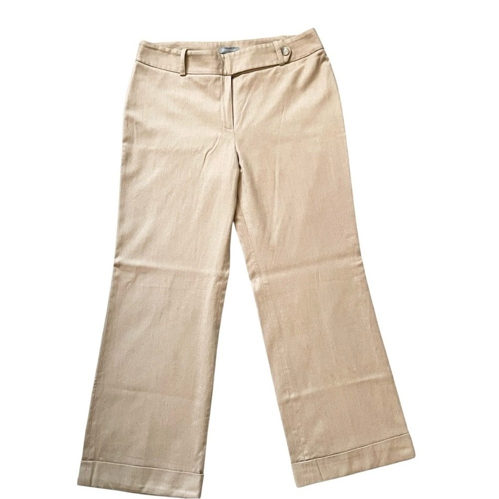 Ann Taylor Margo Curvy women pants 14 Bootcut Flat Front khaki tan cashmere wool